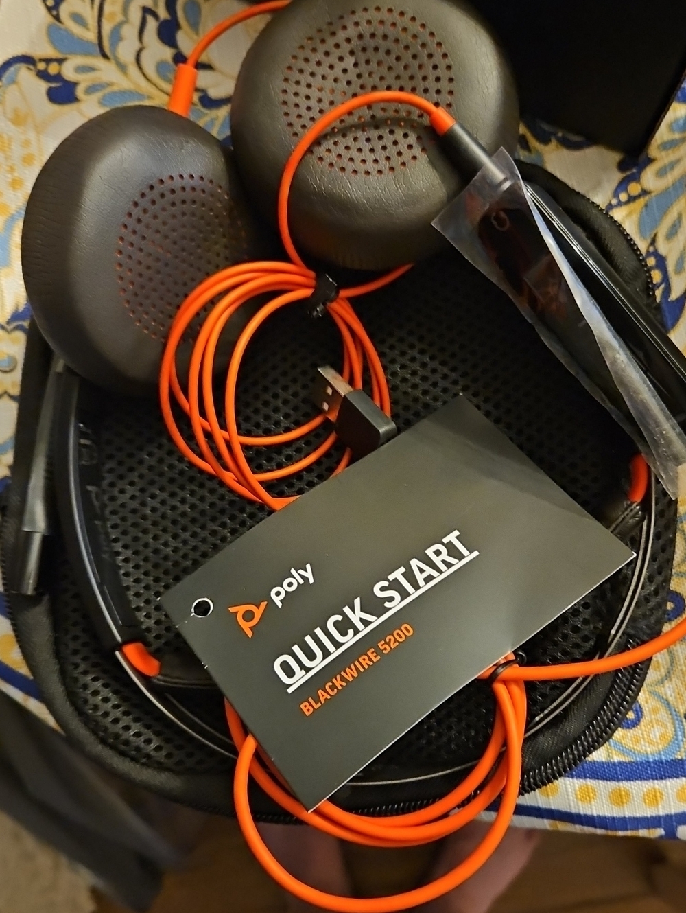 POL Wired Headset with Black Earcups and Orange Cable